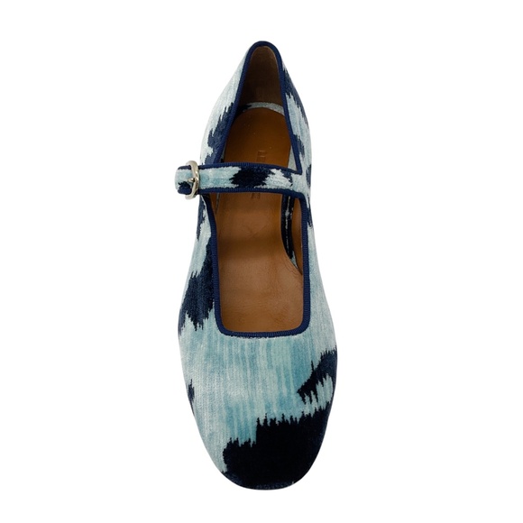 LE MONDE BERYL NAVY / LIGHT BLUE HANDMADE VELVET MARY JANE FLATS - Picture 4 of 7